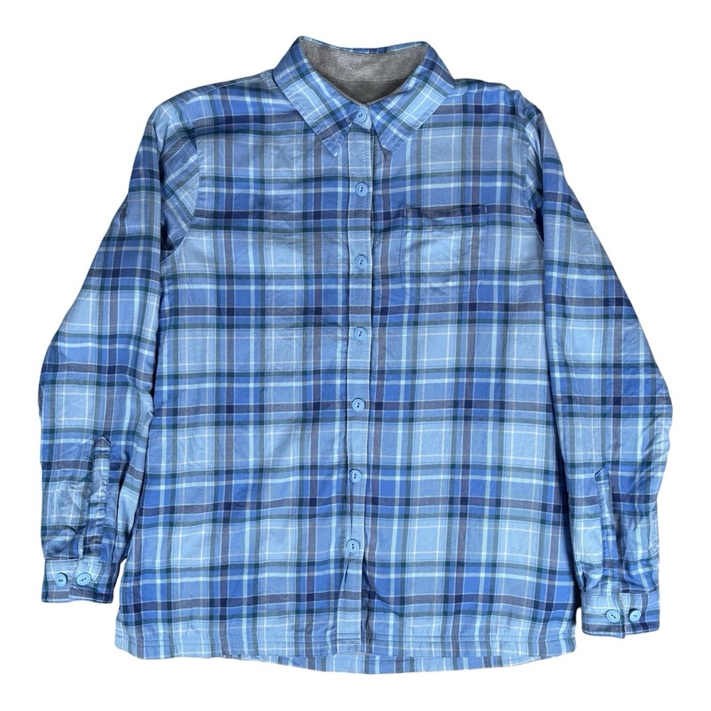 LL Bean Fleece Lined Flannel Shirt Men Medium Blue Plaid